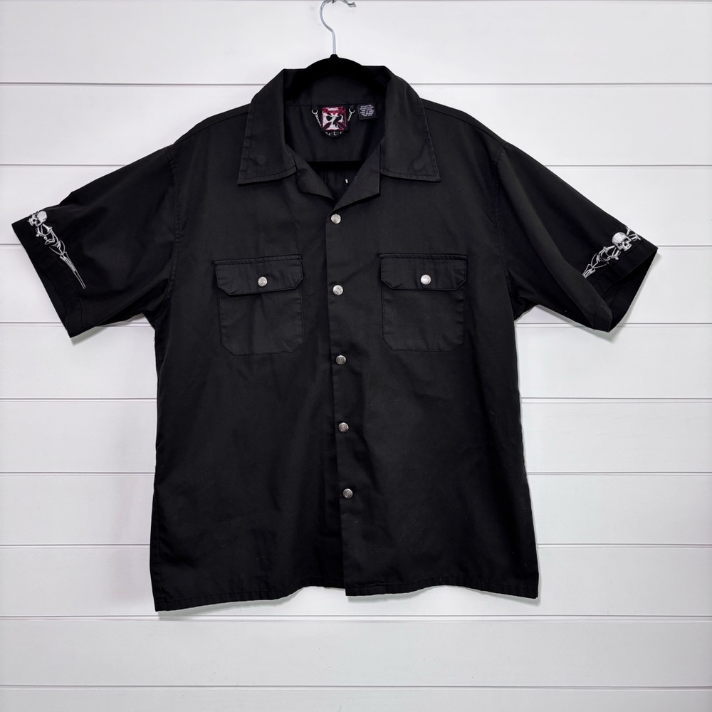 Dragonfly Clothing Co Button Down Shirt Skull‎ Motorcycle Skull Button Size L